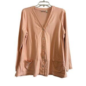LOGO Lori Goldstein Pink  Button Cardigan Lightweight Casual Office Size Medium